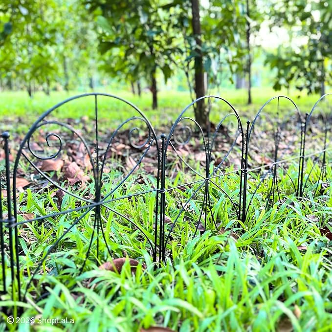 ShopLaLa Decorative Garden Fence (20 Panels) 12.5in(L) x 16.5in(H) Rustproof Black Metal Wire, Animal Barrier Fences for Dogs, Flower Bed Edging Landscape Border Yard Patio Butterfly Outdoor Decor