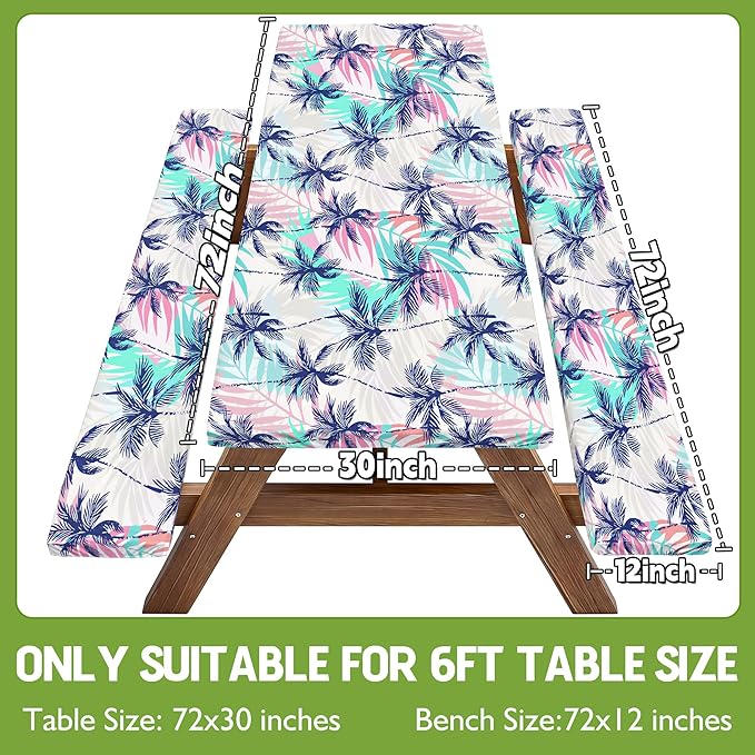 Picnic Table Cover with Bench Covers Waterproof Fitted Table Cloth Tablecover Camp Camper Camping Essentials Outdoor Beach Summer River Water Motorhome Trailer Road Trip Tent Rv Car Travel Activities