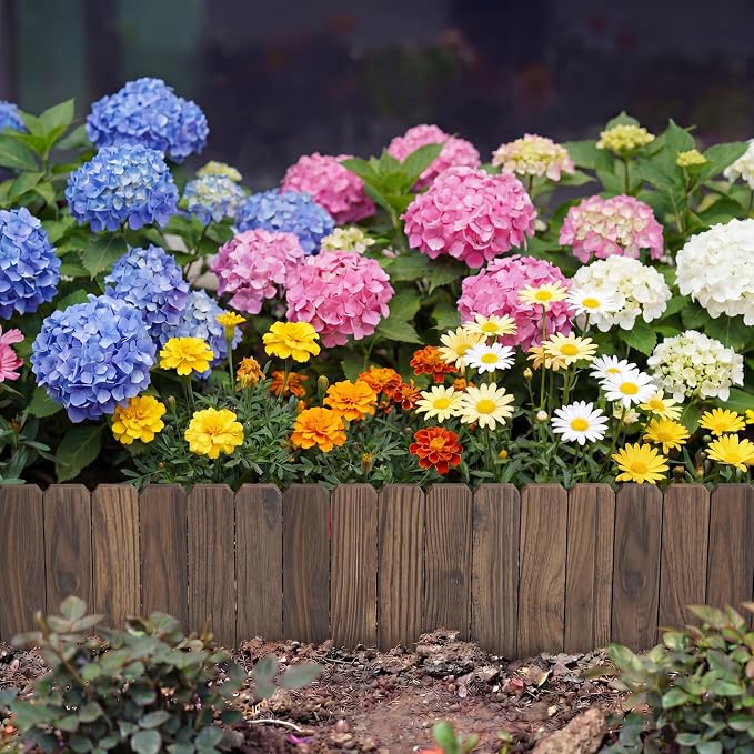 Garden Wooden Fence Edging, Burnt Wood Finish, Fir Wood,Outdoor Lawn Landscape Border (1, 7.87" Height)