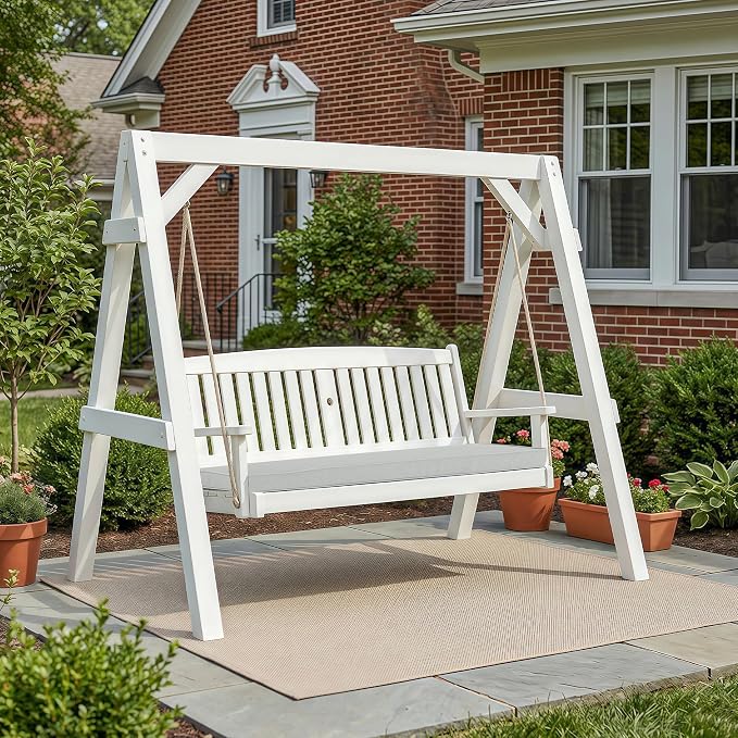 Outdoor Bench Cushion, Water-Resistant & Fade-Resistant, Porch Swing Cushions with Ties, Patio Furniture Seat Pads for Garden Settee, Removable Cover Non-Slip Bottom, 42 x 16 Inch, Light Grey