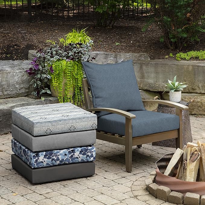 Arden Performance Outdoor Deep Seat Set, 24 x 24, Water Repellent, Fade Resistant, Deep Seat Bottom and Back Cushion Denim Alair