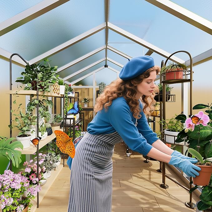 Garvee 6 x 6 ft Greenhouse, Greenhouses for Outside, Polycarbonate Greenhouse with Aluminum Frame, Lockable Door and Ajustable Roof Vent for Backyard, Green Houses for Outside Garden Backyard, Patio