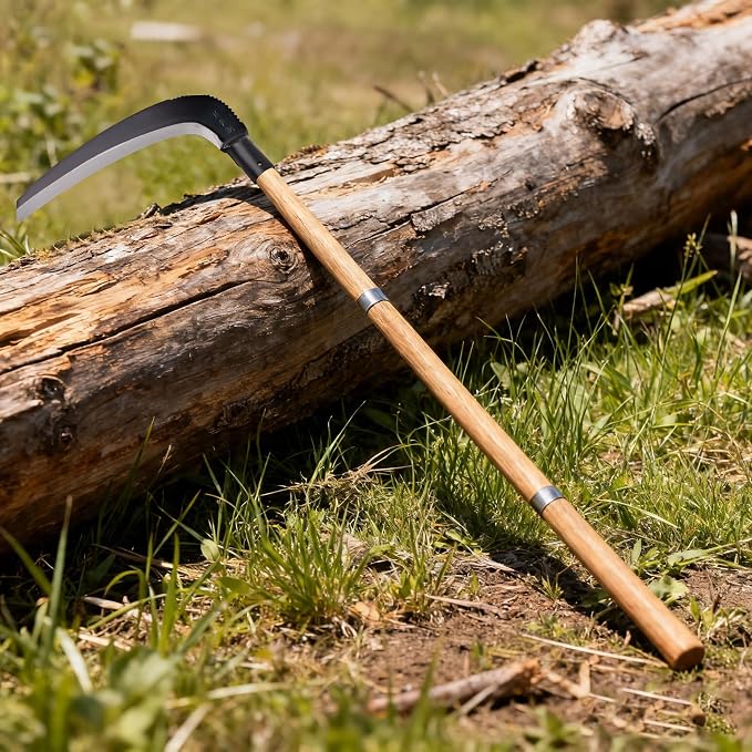 Solid Wood Long Handle Weeding Sickle, 30cm Extended Blade for Efficient Weed & Brush Clearing, 3-Section Adjustable Length, Heavy Duty Gardening Tool for Yard, Garden, Field and Ditch