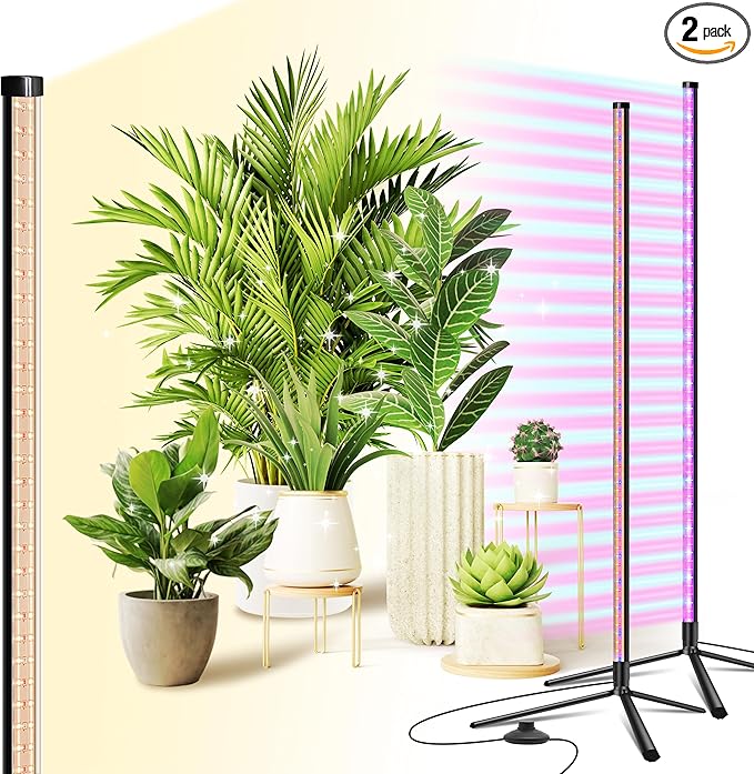 2 Pack Standing Grow Light for Indoor Plants,42W 243LEDs Full Spectrum Vertical Grow Light with 3 Light Modes,4FT Height Floor Grow Lamp with Foot Switch,Wide Area Coverage Ideal for Tall Plant