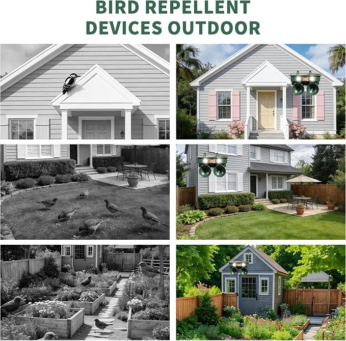 2026 Upgraded Solar Bird Repellent Outdoor: Ultrasonic Pigeon Repeller with Motion Sensor&LED Flash Light-Professional Woodpecker Deterrent for Farm,Garden,Patio-Waterproof Bird Deterrent Device