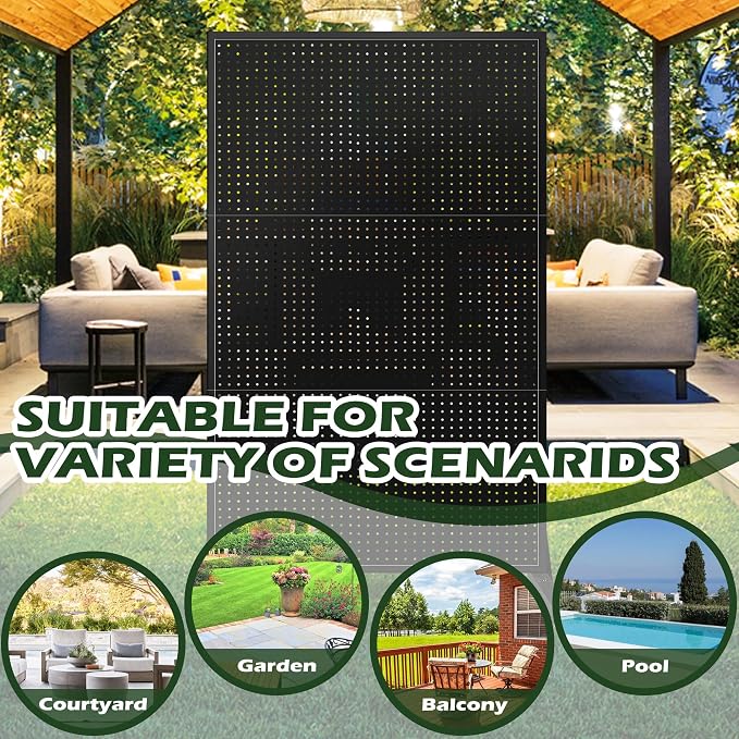 PROLEE Metal Privacy Screen Outdoor 6 x 3.7 Ft, Decorative Fence for Patio Screen Freestanding, Outdoor Privacy Panels with Stable Heavy Base for Deck, Porch and Balcony (Black)