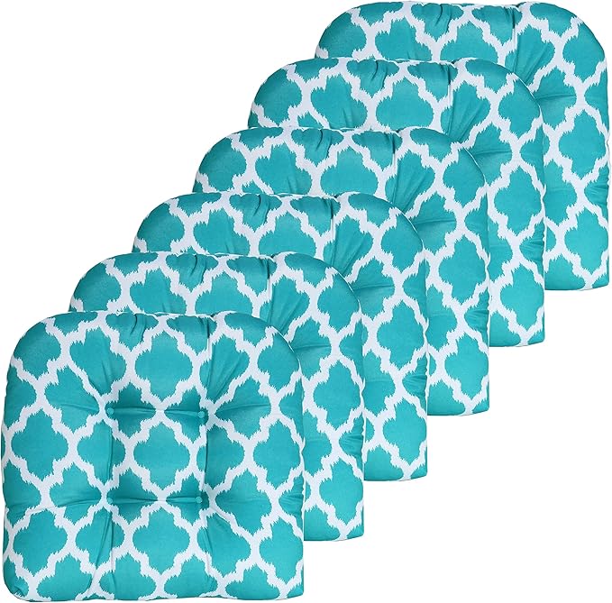 Sweet Home Collection Patio Cushions Outdoor Chair Pads Premium Comfortable Thick Fiber Fill Tufted 19" x 19" Seat Cover, 6 Count (Pack of 1), Tessa Teal