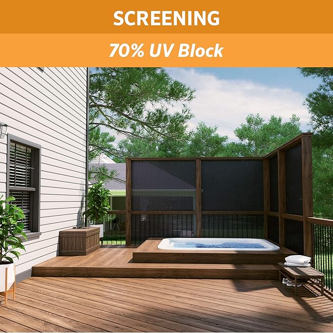 Coolaroo 70% UV Block Prvacy & Screening Fabric - Breathable Fence Cover for Patio, Balcony, Pool, and Play Area, Tear Resistant Windscreen, 6ftx15ft Roll, Black