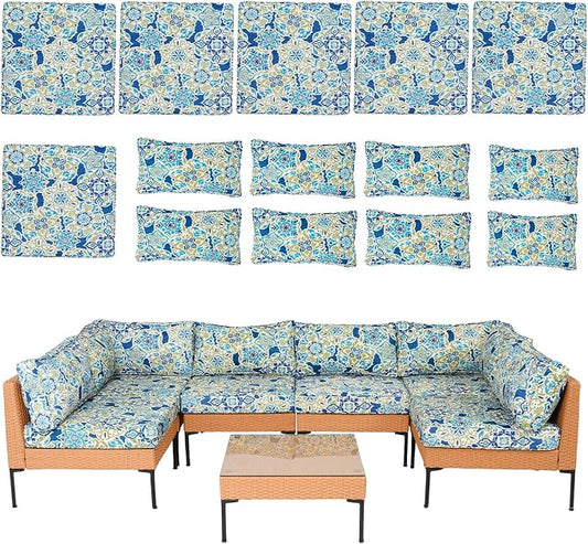 14 Piece Outdoor Patio Cushion Covers Replacement Waterproof with Zipper for 6-Seater Sectional Couch Chair Patio Furniture Conversation Sofa Seat Cushions Slipcovers Set, Only Cover