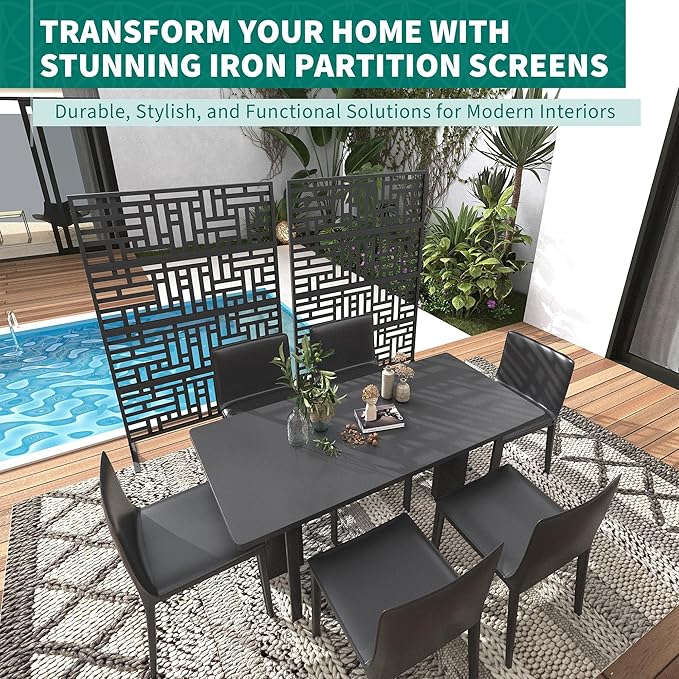 Metal Privacy Screen Outdoor - 71"x46" Freestanding Privacy Panels for Patio, Deck, Lawn & Garden, Weather-Resistant Rustproof Room Divider with Stand