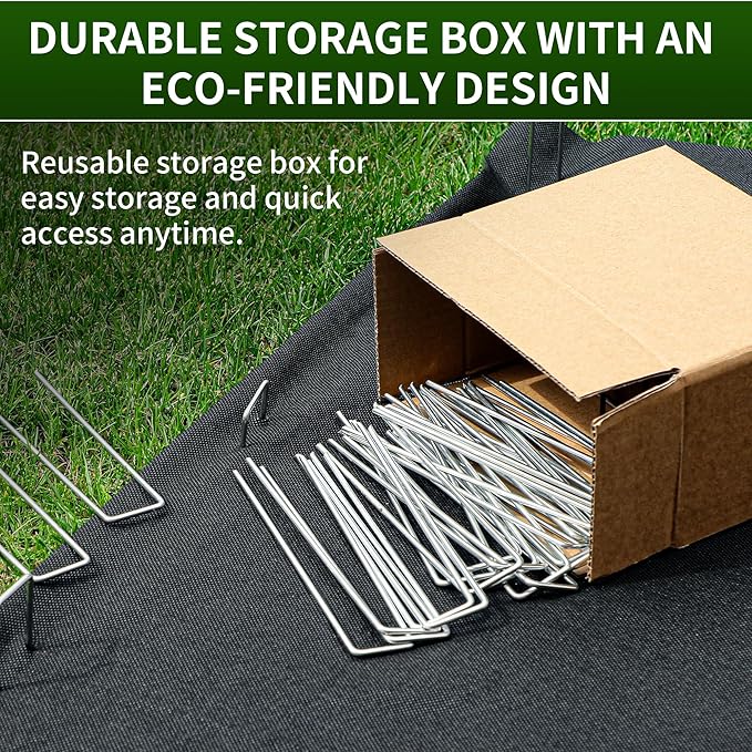 HOOPLE 50 Pack Landscape Staples 4 Inch 12 Gauge Heavy Duty Galvanized Garden Stakes, U-Shaped Ground Staples for Securing Weed Barrier Fabric, Landscape Fabric, Irrigation Tubing & Fences