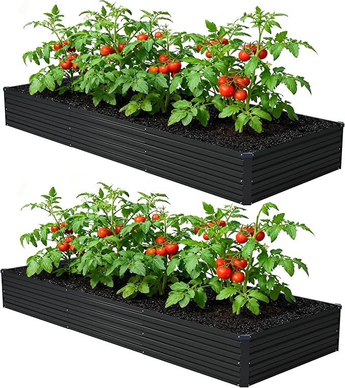 Foxlang 12x4x1ft(2 Pack) Galvanized Raised Garden Bed,Outdoor Planter Box Metal Patio Kit Planting Bed for Vegetables Flowers Herb,Black