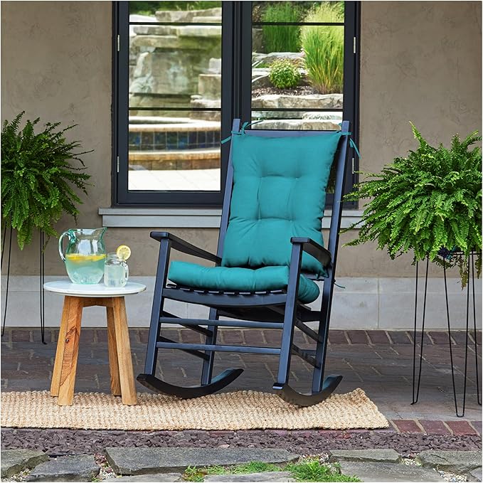 Arden Plush Indoor/Outdoor Rocking Chair Cushion Set, 18 x 20, Water Repellent, Fade Resistant, Tufted Cushion for Rocking Chairs Lake Blue Leala