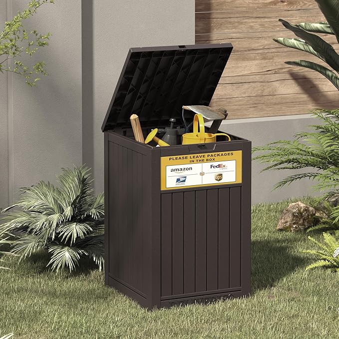 LHBGO Package Delivery Box for Outside, with Delivery Sign 48 Gallon Storage with Lockable Secure, Large Resin Outdoor Package Drop Container