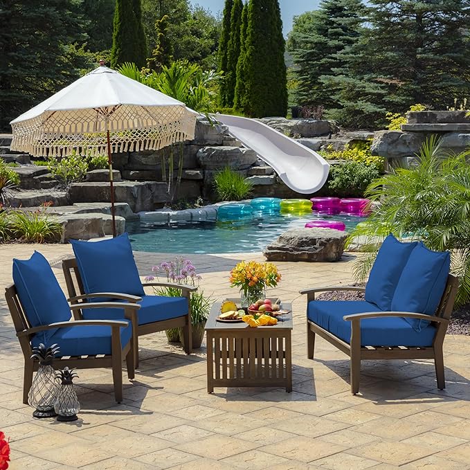 Arden Outdoor Foam Deep Seat Cushion Set, 24 in x 24 in, Weather-Proof, Rain-Proof, Fade Resistant Patio Cushion, Bottom and Back Cushion for Chair, Sofa, and Couch Cobalt Blue Texture