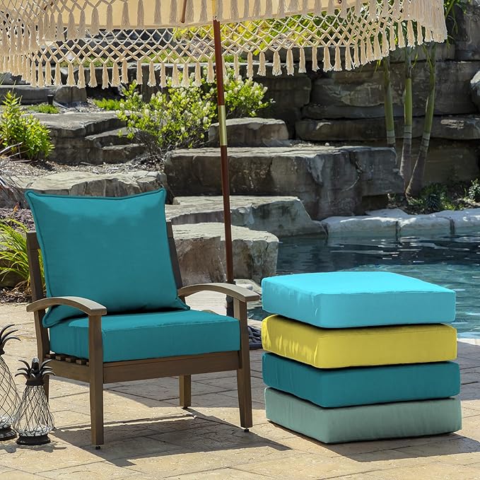 Arden Outdoor Deep Seat Cushion Set (4-Pack), 24 in x 24 in, Weather-Proof, Rain-Proof, Fade Resistant Patio Cushion for Chair, Sofa, and Couch Lake Blue Leala