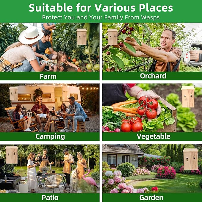 Carpenter Bee Traps for Outside 4PACK– Durable, Weather-Resistant, Eco-Friendly Wooden Wasp Trap for Outdoor Use