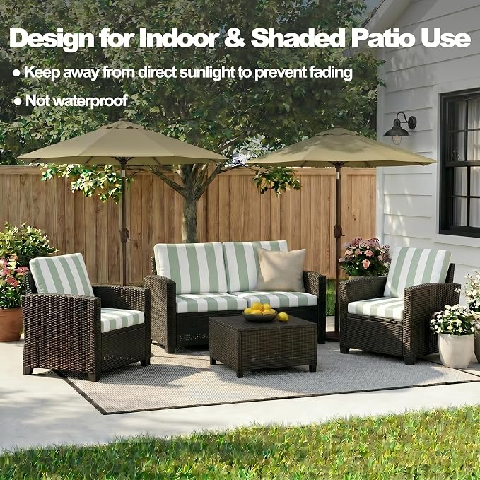 CALBODE 14 Pcs Outdoor Seat Cushion Covers, Green Striped Stretch Chair Seat Cover for Patio Furniture Cushions Washable Reusable Indoor and Outdoor Couch Cover Replacement (Grassy, Cover Only)