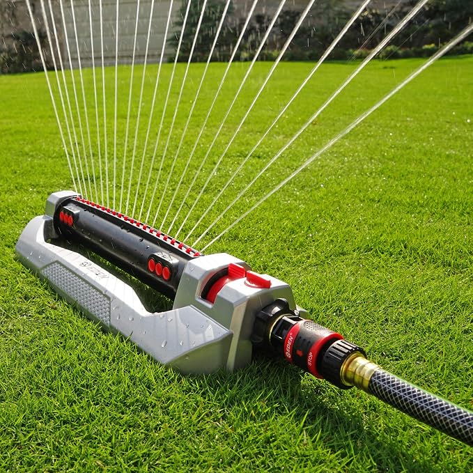 Eden 94116 Heavy Duty Metal 3-Way Oscillating Sprinkler for Large Lawn and Garden W/Quick Connect Starter Set