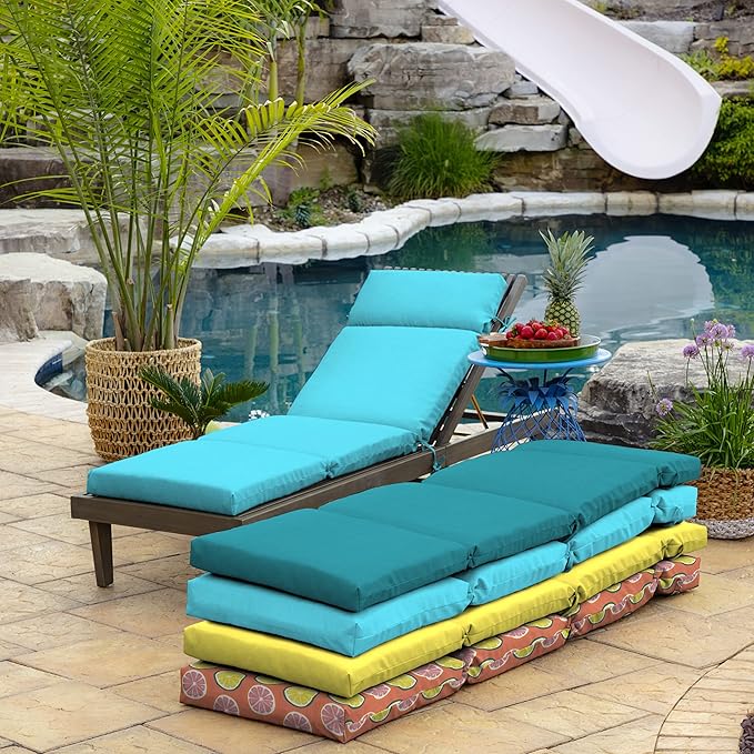 Arden Outdoor Chaise Cushion, 21 in x 72 in, Weather-Proof, Rain-Proof, Fade Resistant Patio Cushion for Chaise Lounger Pool Blue Leala