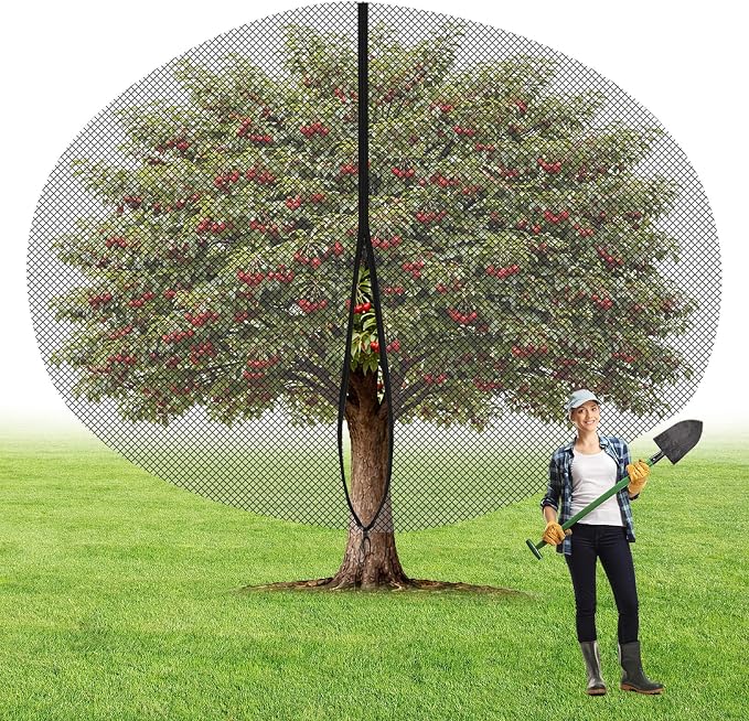 20ft x 20ft Extra Large Fruit Tree Netting Cover with Zipper and Drawstring Garden Plant Protector Bird Barrier for Blueberry Bushes Ultra Fine Mesh Garden Netting for Birds Squirrels Cicadas (Black)