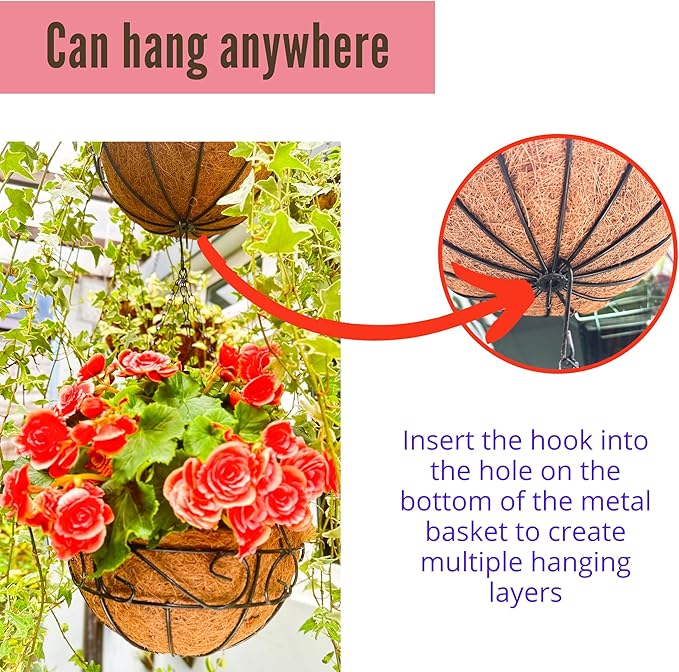 LaLaGreen Bundle- 2 Pack, 12 Inch Hanging Basket with Coco Liner + 10 Pack,24 Inch Decorative Garden Fence Black Metal Wire Landscape Edging Balcony Patio Porch Flower Plant Pot Farmhouse Style Garden