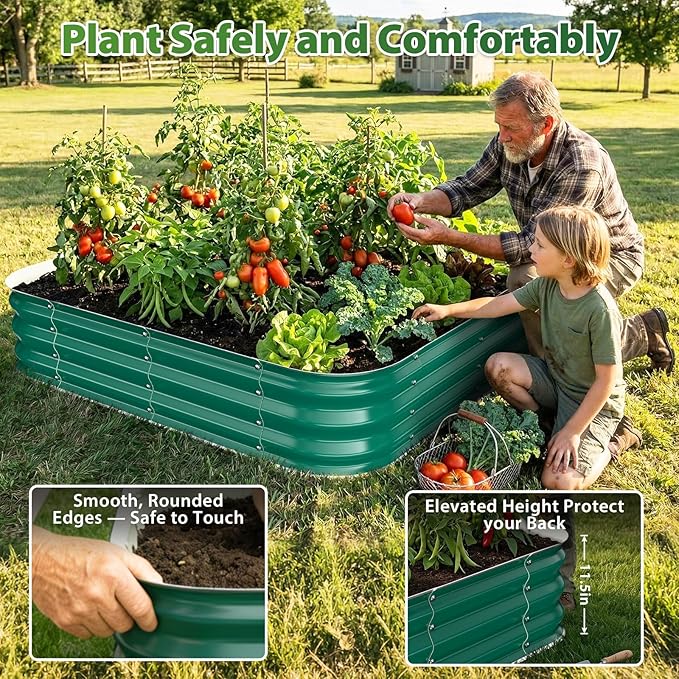 Galvanized Raised Garden Bed for Gardening, 4x4x1ft Large Square Metal Planter Boxes Outdoor for Vegetable,Flower,Herb,Modular Above Ground Growing Container,Green,Easy Assembly