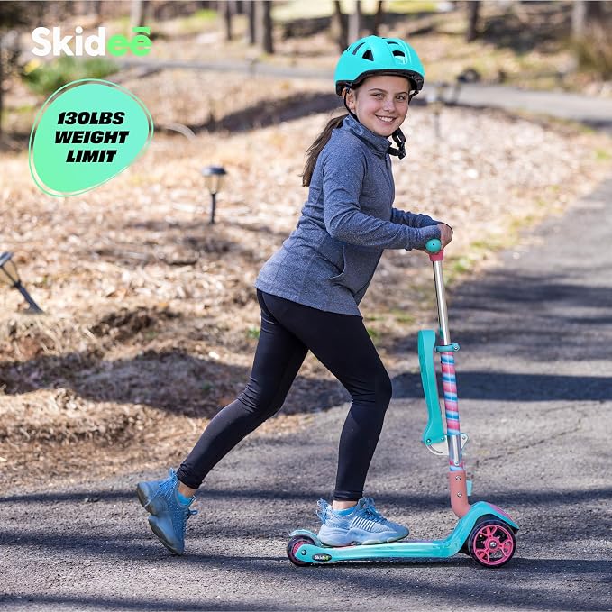 SKIDEE Kick Scooter for Kids Ages 3-5 | Foldable 3 Wheel Scooter with Lean-to-Steer, Adjustable Height, Removable Seat & LED Light Wheels | Toddler Scooter Up to 12 Year Old Boys/Girls