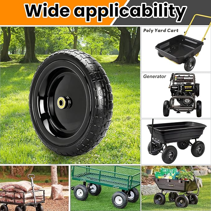 13" Flat Free Wheels Replacement for GOR Garden Cart Tires, 4.00-6 Solid Tires with 5/8"Bearings, 13" No Flat Wheels for GOR Garden Carts/Hand Trucks/Garden Carts