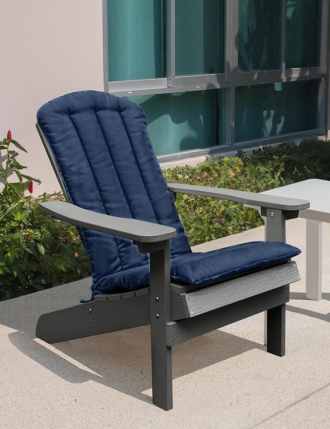 YEFU Adirondack Chair Cushion, Thin Rocking Chair Cushions with Straps Set of 2, Folding Patio Chair Pad for Indoor and Outdoor, 19.7x18.9x1.5 Inch, Navy