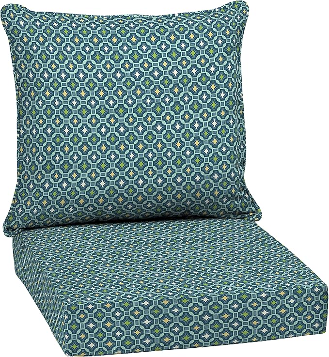 Arden Outdoor Deep Seat Cushion Set, 24 in x 24 in, Weather-Proof, Rain-Proof, Fade Resistant Patio Cushion for Chair, Sofa, and Couch Alana Tile