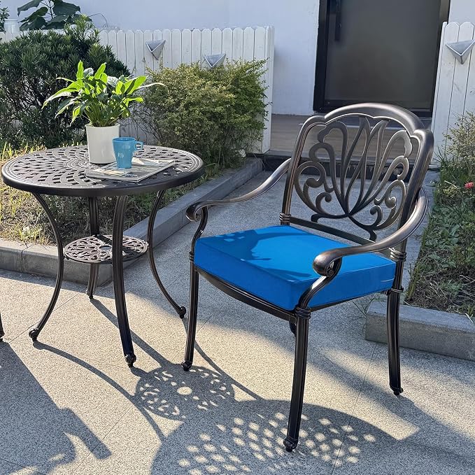 Patio Chair Cushions 24x24 Inch, Water Repellent Outdoor Seat Cushions with Adjustable Straps, Fade Resistant Replacement Cushions for Garden Deck Sofa Couch, Set of 2, Sky Blue