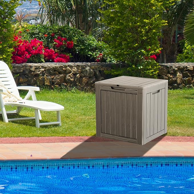 Outdoor Storage Box 30GAL Waterproof Resin Deck Box,UV-Resistant Lockable Package Delivery Bin for Garden Tools,Small Patio Outside Cushions,Pool Accessories Supplies,Chest,Furniture,Brown