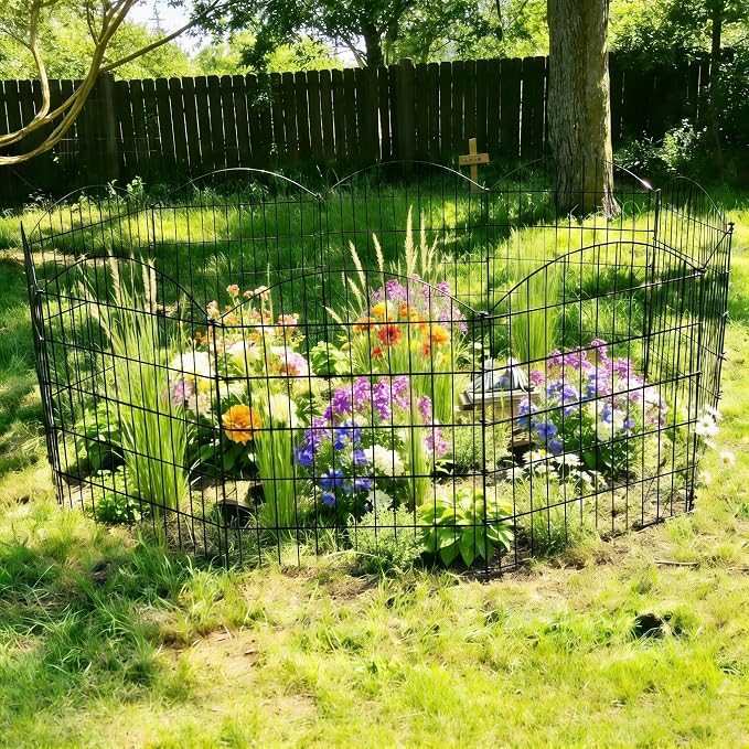 Garden Fence Decor 32 in(H) x 11.6 ft(L), Dog Fence Outdoor for Yard No-Dig Pet Barrier, Animal Proof Fence Metal Garden Fencing Animal Barrier, 5 Panels