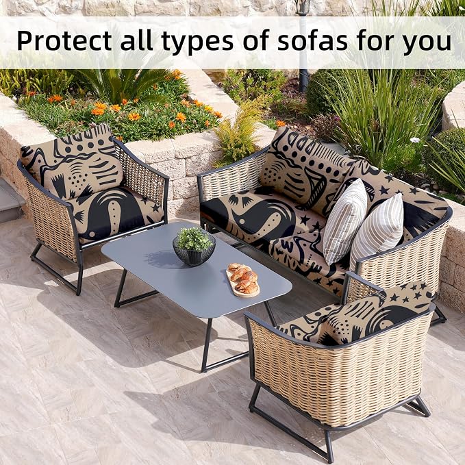 BIETYONE 8Pcs Stretch Patio Cushion Covers,for Outdoor Couch Cushion Covers Replacement,Outdoor Sofa Covers Patio Slipcovers Couch Cover,Washable Furniture Cover (Pigeon2, Cover Only)