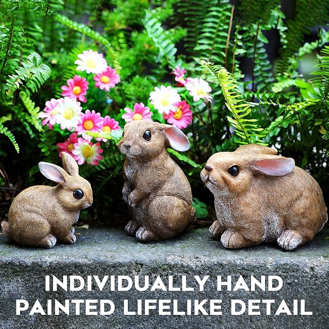 LEGIFO Bunny Decor Yard Decorations Outdoor Set of 3, Bunny Decorations for Home Garden Outdoor Statues, Easter Rabbit Figurines mom Gifts