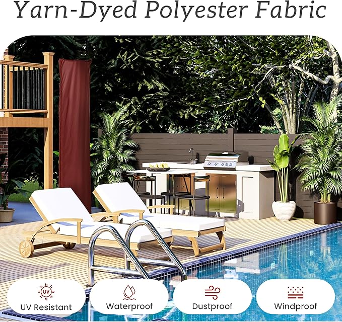 Patio Umbrella Cover Waterproof UV Resistant Outdoor Cantilever Umbrella Covers with Zipper and Rod, Wine Red