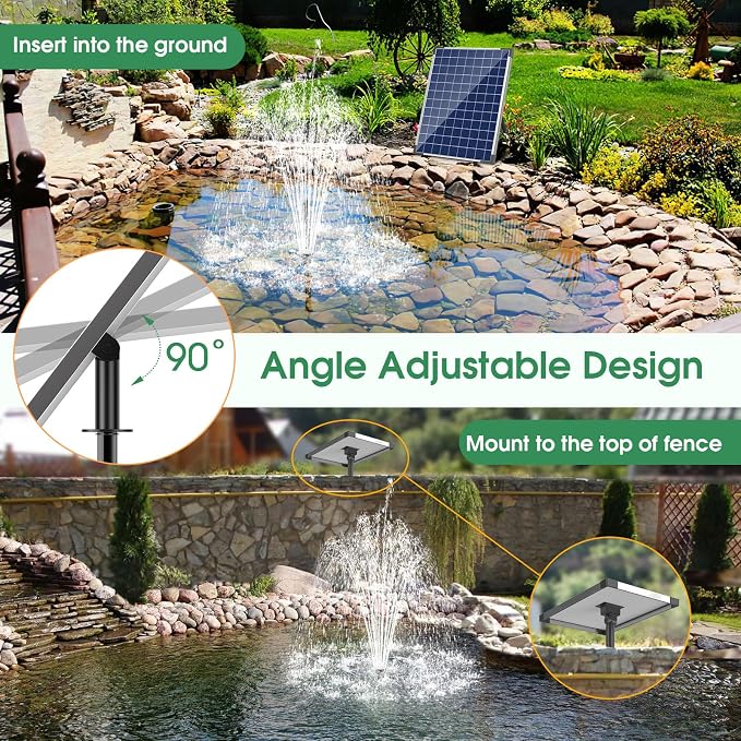 Antfraer 25W Solar Fountain Pump, Solar Water Pump 340GPH Flow Adjustable, Solar Pond Pump with 16.5Ft Cord & PVC Tubing for Pond Small Pond Garden Waterfall Backyard Hydroponics Water Features