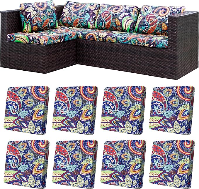 BIETYONE 8Pcs Stretch Patio Cushion Covers,Outdoor Couch Covers Replacement,Outdoor Couch & Sofa Slipcovers,for Patio Furniture Cushion Covers,Washable Reusable urniture Protector (Rococo,Cover Only)