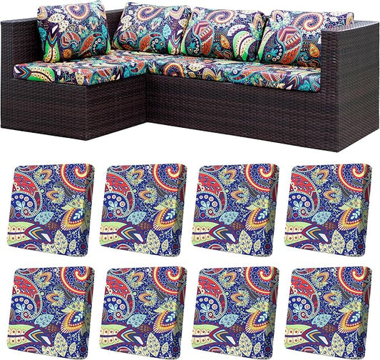 BIETYONE 8Pcs Stretch Patio Cushion Covers,Outdoor Couch Covers Replacement,Outdoor Couch & Sofa Slipcovers,for Patio Furniture Cushion Covers,Washable Reusable urniture Protector (Rococo,Cover Only)
