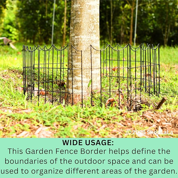ShopLaLa Decorative Garden Fence (20 Panels) 12in(L) x 16.5in(H) Black Metal Wire Rustproof Animal Barrier Fencing for Dogs, Flower Bed Edging for Landscape Patio Outdoor Decor Gate and Fences Boarder
