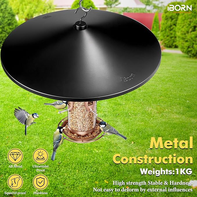 iBorn Squirrel Baffle for Bird Feeder Pole, 19.5” Oversized Squirrel Guard Baffle,All Metal Bird Feeder for Outdoors Protector, Pack of 2, Black