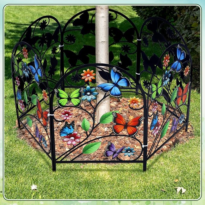 Yaocom 12 Pack Butterfly Decorative Garden Fence 16.5''H x 11.8''W Animal Barrier Border Butterfly Flower Design Metal Arch Garden Fence Border for Spring Outdoor Patio Yard Landscape Decoration