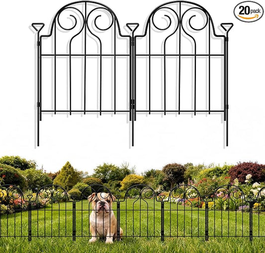 Decorative Garden Fence 17in x20ft, 20 Panels Rustproof Metal No Dig Fence Animal Barrier, Arched Flower Bed Edging Ornamental Wire Border Panel Fencing for Yard Patio Outdoor Decor