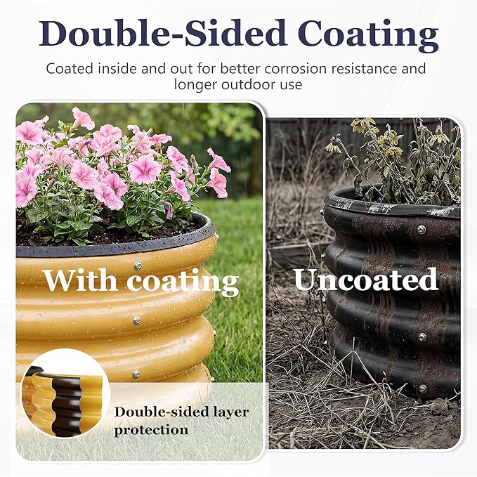 2 x 2 x 1 ft Round Raised Garden Bed, Yellow 2 Pack 0.6 mm Thick Galvanized Steel Planter Box with Double Layer Paint and Safety Edge Trim for Vegetables Flowers Herbs Outdoor Garden