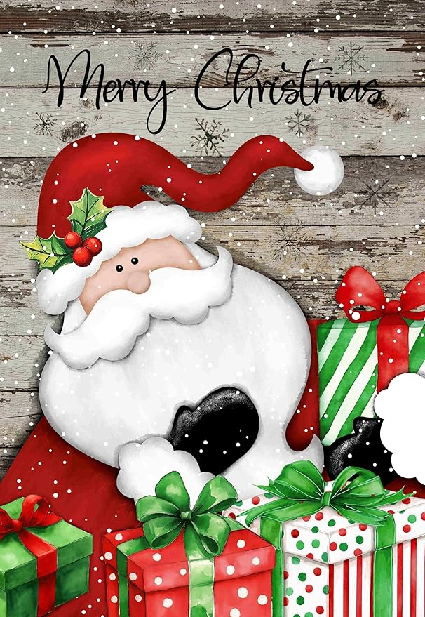 Morigins Santa Claus Garden Flag, Merry Christmas, Suitable for Farmhouse Front Porch Lawns, Winter Outdoor Holiday Decorations, Size 12.5×18 inches (Small-12.5×18 inch)