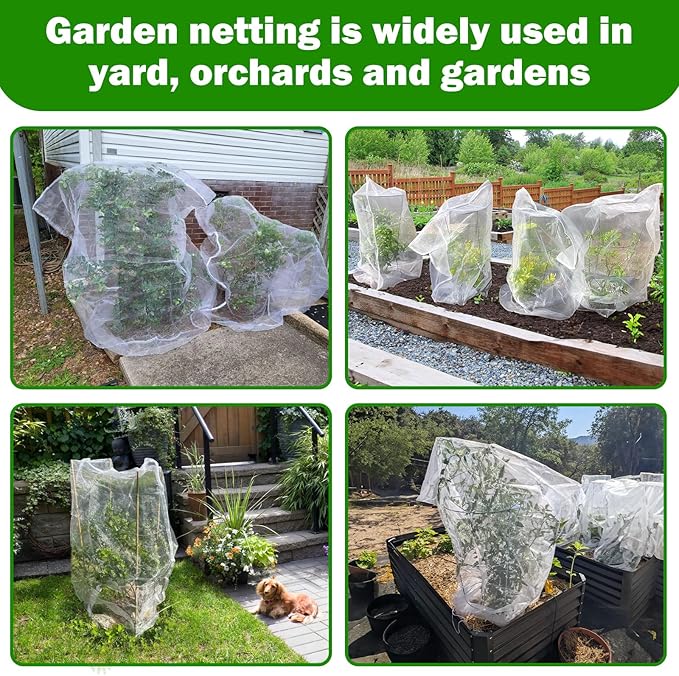 6 Pack Garden Netting for Plants 2.6x3.3ft - 3.3x4.9ft Mesh Fruit Tree Blueberry Pest Barrier Bug Netting with Drawstring 2-Size Insect Bird Netting for Tomato Vegetable Net