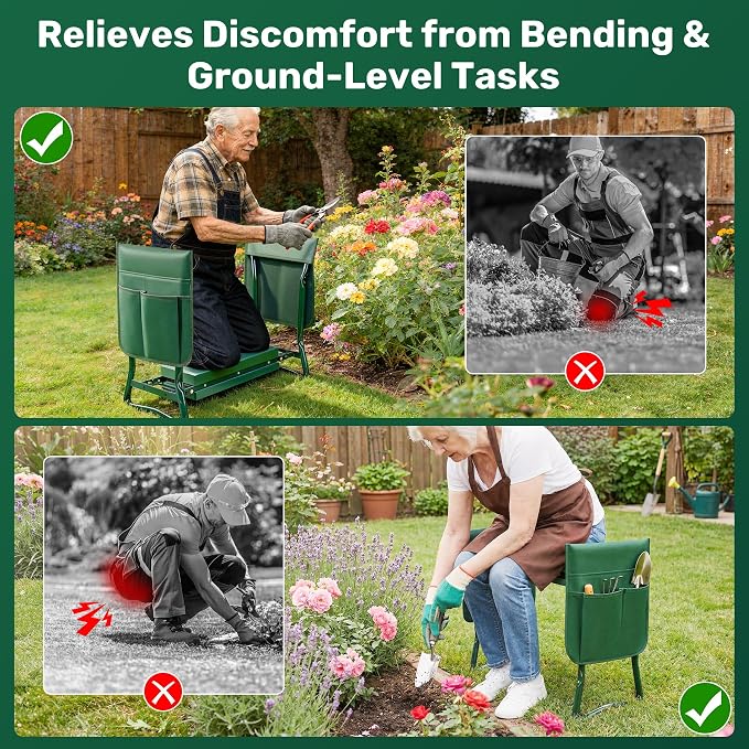 Garden Kneeler and Seat, 2-in-1 Gardening Kneeling Bench, Foldable Heavy Duty Garden Stool with Cushioned Pad, Gardening Gifts for Seniors Women -1PCS