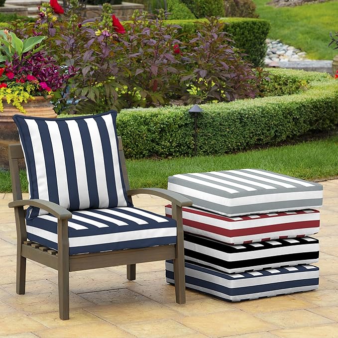 Arden Outdoor Deep Seat Cushion Set (4-Pack), 24 in x 24 in, Weather-Proof, Rain-Proof, Fade Resistant Patio Cushion for Chair, Sofa, and Couch Sapphire Blue Cabana Stripe