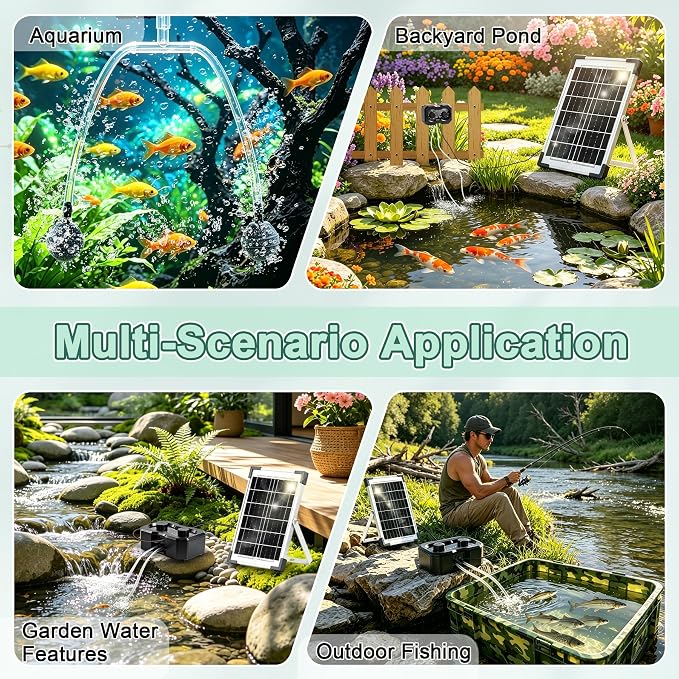 6W Solar Pond Aerator, Solar Air Pump for Pond, Adjustable Aeration Cycle, Dual Air Ports 4 Air Stones for Outdoor Pond Fish Tank Aquarium